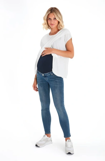 Shop Accouchée Foldover Waistband Maternity Jeans In Denim Blue