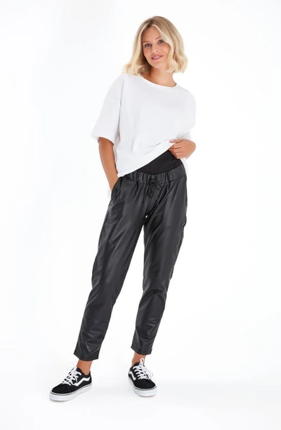 Shop Accouchée Foldover Waistband Faux Leather Maternity Pants In Black