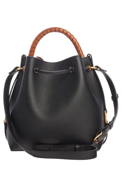 Shop Chloé Marcie Leather Bucket Bag In Black