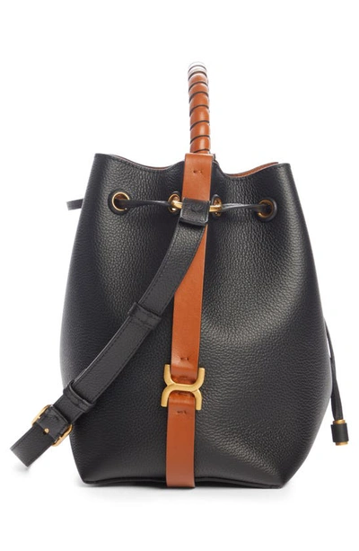 Shop Chloé Marcie Leather Bucket Bag In Black