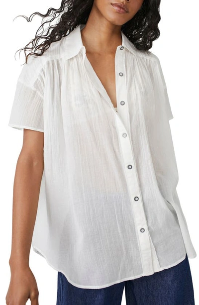 Shop Free People Float Away Button-up Shirt In Optic White