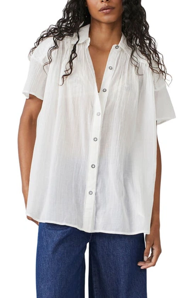 Free People Float Away Button-up Shirt In Optic White