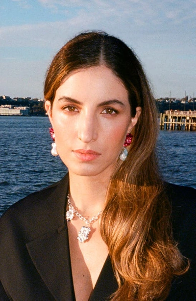 Sterling King Lola Floral Baroque Pearl Drop Earrings In Fuchsia