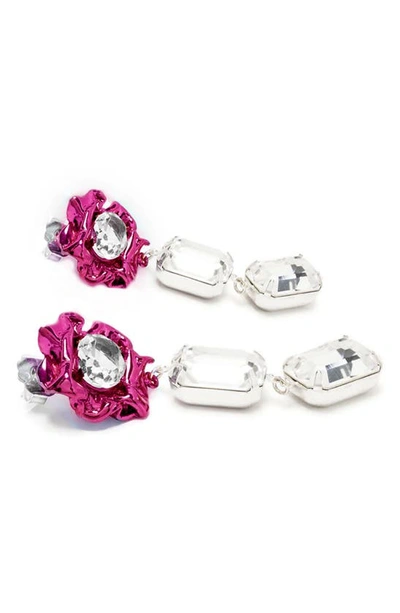 Shop Sterling King Ada Floral Crystal Drop Earrings In Fuchsia