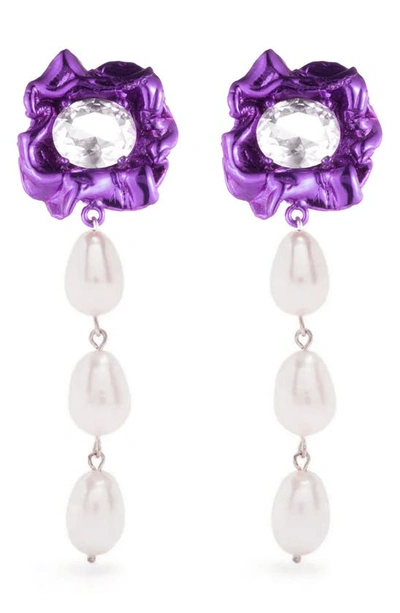 Shop Sterling King Lola Floral Freshwater Pearl Drop Earrings In Violet