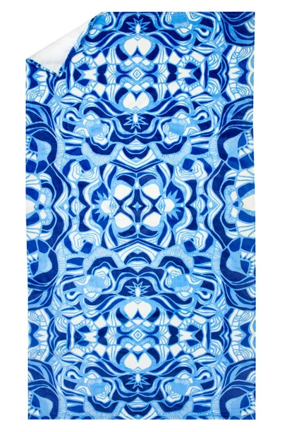 Shop Rochelle Porter Whirled Abstract Print Cotton Beach Towel In Blue