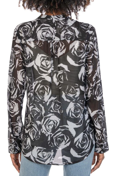 Shop Kut From The Kloth Jasmine Chiffon Button-up Shirt In Rocroi Rose Black/ White