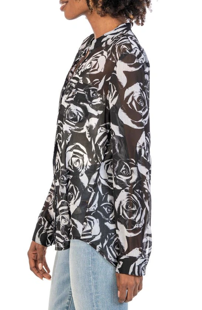 Shop Kut From The Kloth Jasmine Chiffon Button-up Shirt In Rocroi Rose Black/ White