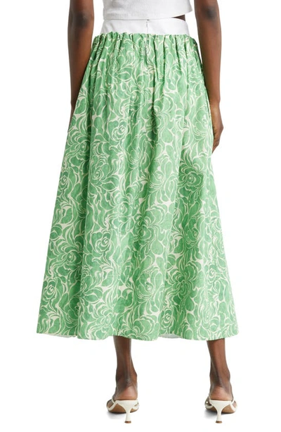 Shop Nackiyé Almost Kelly Floral Print Cotton Maxi Skirt In Emerald Buds