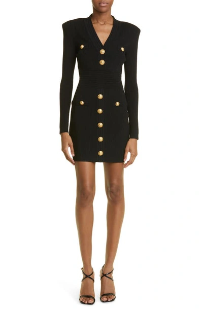 Balmain Short Knitted Dress With Gold Buttons In Black