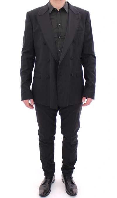 Shop Dolce & Gabbana Black Striped Double Breasted Slim Fit Men's Suit
