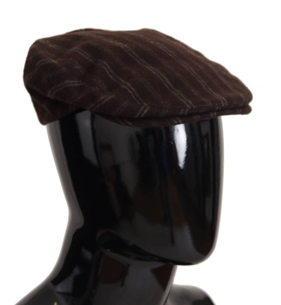 Shop Dolce & Gabbana Brown Stripes Newsboy Men Capello Wool Men's Hat