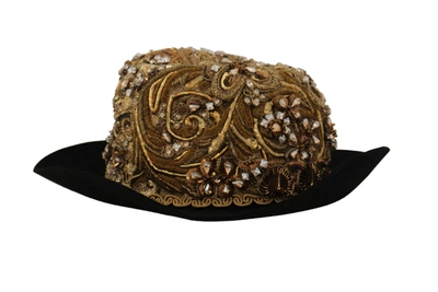 Shop Dolce & Gabbana Gold Embellished Crystal Rhinestone Embroidered Fedora Women's Hat