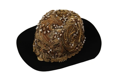 Shop Dolce & Gabbana Gold Embellished Crystal Rhinestone Embroidered Fedora Women's Hat