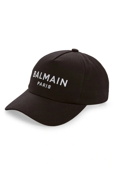 Shop Balmain Embroidered Logo Cotton Twill Baseball Cap In Eab Black/ White
