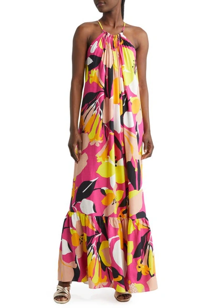 Shop Ted Baker Ikella Floral Halter Neck Maxi Sundress In Bright Pink