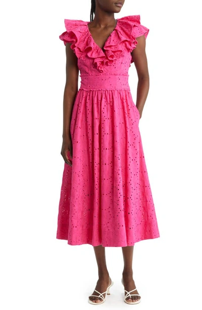 Shop Ted Baker Mirza Ruffle Midi Dress In Bright Pink