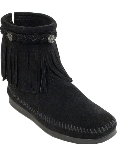 Shop Minnetonka Hi Top Womens Leather Back Zipper Ankle Boots In Black