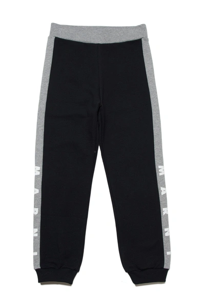 Shop Marni Colorblock In Fleece Jogger Pants With Logo Bands In Black