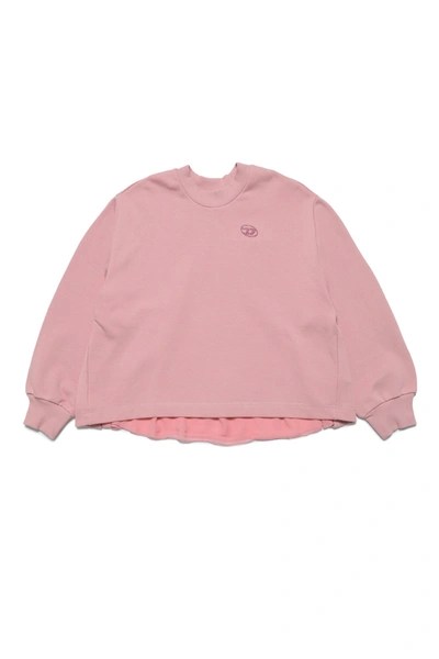 Shop Diesel Cotton Crew-neck Sweatshirt With Viscose Chiffon In Pink