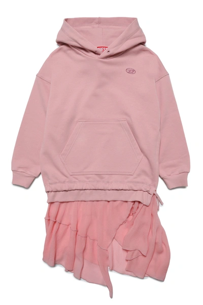 Shop Diesel Viscose Chiffon Hooded Sweatshirt Dress In Pink