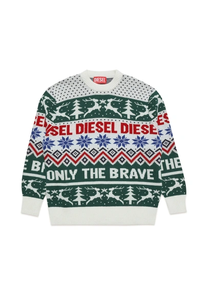 Shop Diesel Wool-blend Sweater With Christmas Pattern In Multicolor