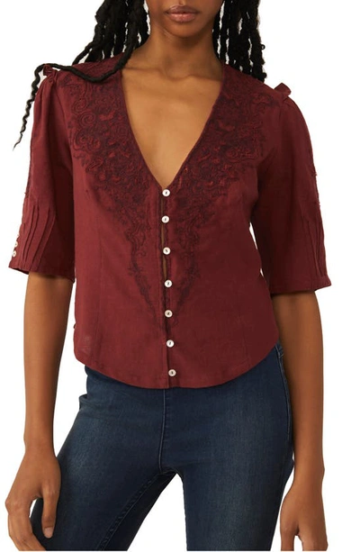 Shop Free People Laurie Embroidered Blouse In Nutmeg