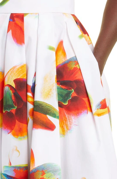 Shop Alexander Mcqueen Solarised Orchid Print Cotton Poplin Skirt In 9000 Opticalwhite