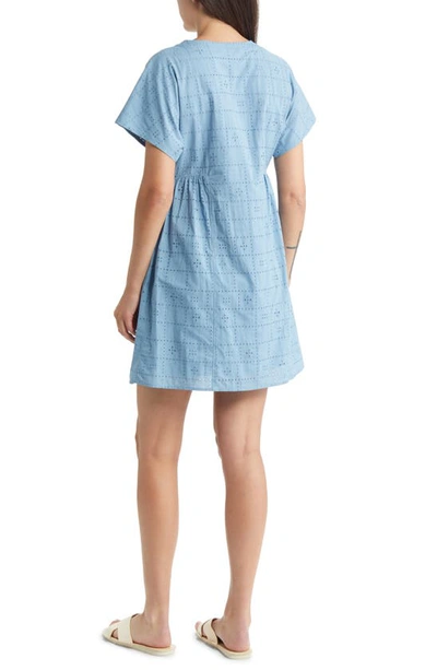 Madewell Eyelet V-neck Cotton Minidress In Tranquil Lake