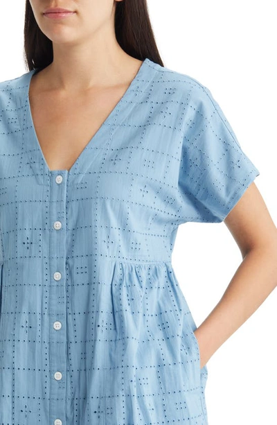 Madewell Eyelet V-neck Cotton Minidress In Tranquil Lake