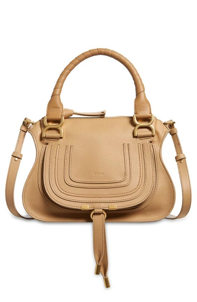 Shop Chloé Small Marcie Leather Satchel In Milky Brown 281