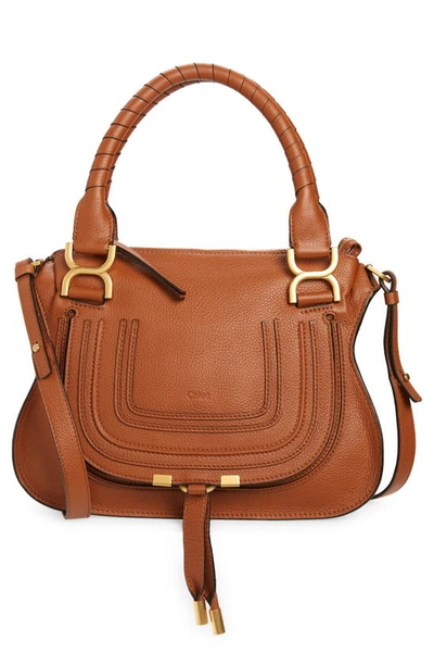 Shop Chloé Small Marcie Leather Satchel In Tan