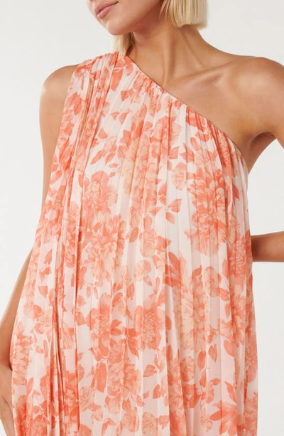 Shop Ever New Veronica Floral Pleated One-shoulder Shift Dress In Siren Peony Bloom