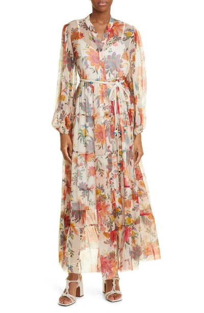 Shop Zimmermann Ginger Floral Print Silk Twill Cover-up Dress In Cream Floral