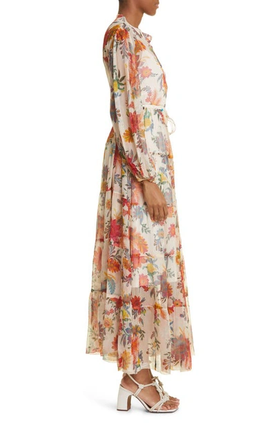 Shop Zimmermann Ginger Floral Print Silk Twill Cover-up Dress In Cream Floral