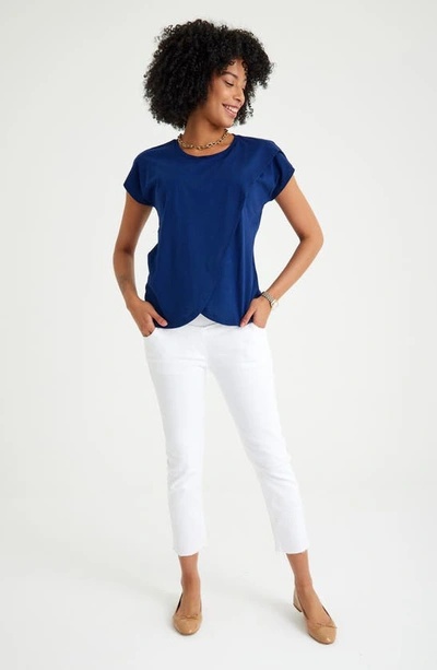 Shop Accouchée Crossover Short Sleeve Cotton Maternity/nursing Top In Navy Blue
