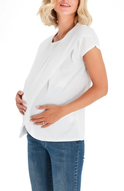 Accouchée Crossover Short Sleeve Cotton Maternity/nursing Top In Ecru