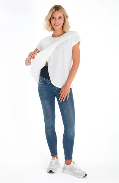 Accouchée Crossover Short Sleeve Cotton Maternity/nursing Top In Ecru