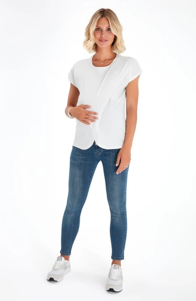 Accouchée Crossover Short Sleeve Cotton Maternity/nursing Top In Ecru