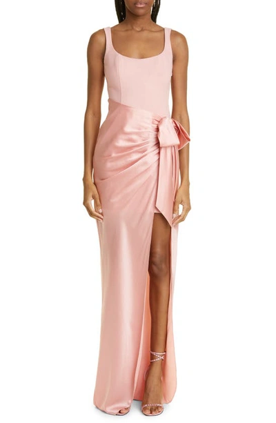 Shop Cinq À Sept Marian Mix Media Side Ruched Gown In Peony Pink