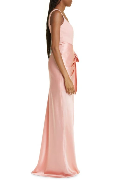 Shop Cinq À Sept Marian Mix Media Side Ruched Gown In Peony Pink