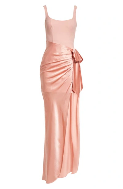 Shop Cinq À Sept Marian Mix Media Side Ruched Gown In Peony Pink