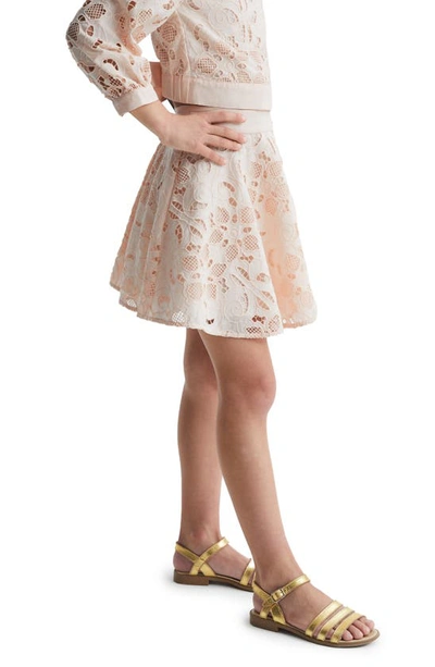 Shop Reiss Kids' Nella Jr. Guipure Lace Cotton Skirt In Pink