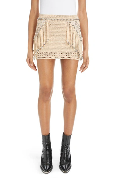 Shop Rabanne Side Fringe Crochet Mini Skirt In P253 Shiny Beige