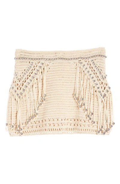 Shop Paco Rabanne Side Fringe Crochet Mini Skirt In P253 Shiny Beige