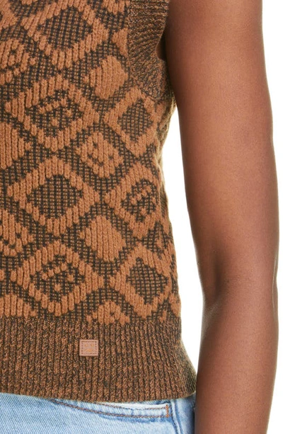 Shop Acne Studios Konny Tiles Face Sweater Vest In Toffee Brown/ Black