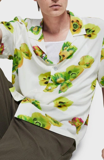 Shop Rag & Bone Avery Print Short Sleeve Button-up Camp Shirt In Citron Poppy