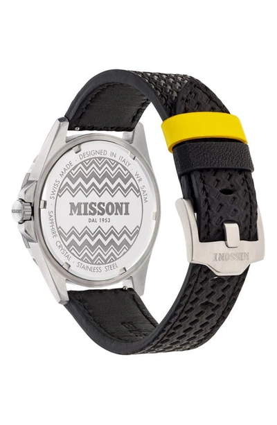 Shop Missoni Gmt Leather Strap Watch, 43mm In Stainless Steel