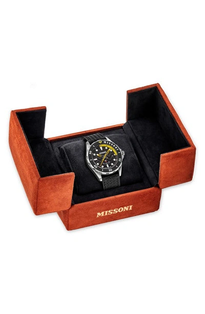 Shop Missoni Gmt Leather Strap Watch, 43mm In Stainless Steel