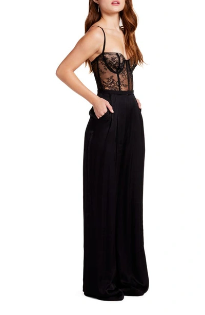 Shop Katie May Tink Lace Corset Bodice Wide Leg Jumpsuit In Black